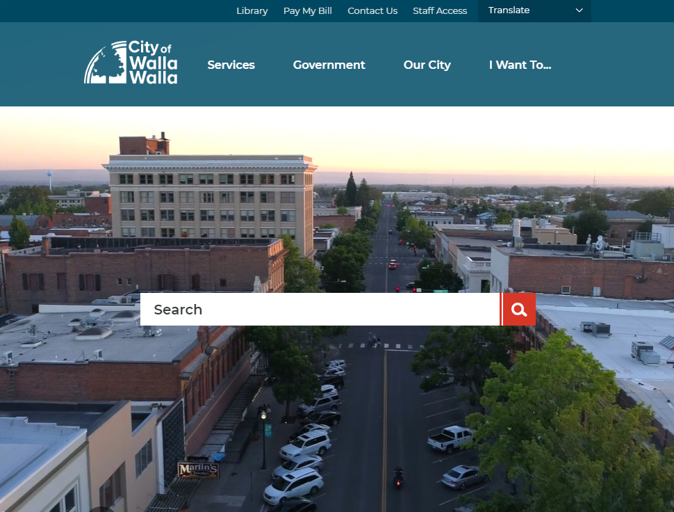 Screen capture of the City of Walla Walla website