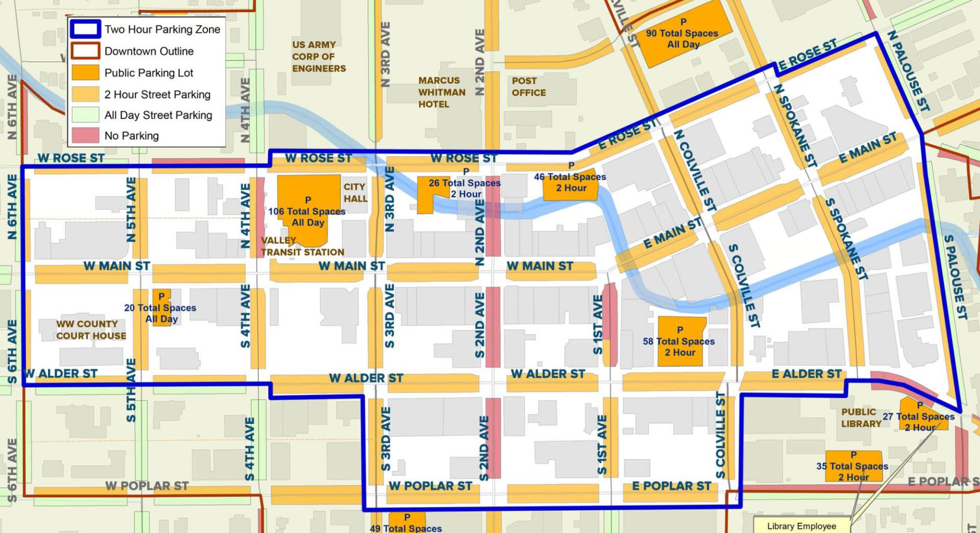 Map showing the area that is designated two-hour parking