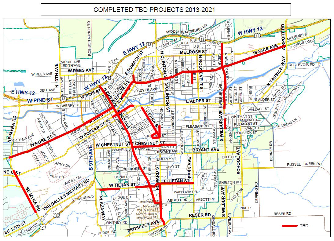 Map showing the TBD projects completed between 2013 and 2021