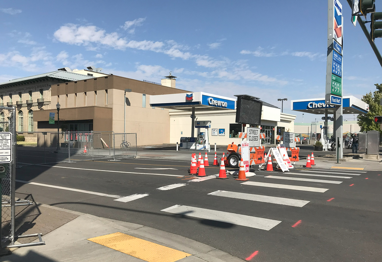 The exit lane established from the Chevron station to the southbound lane of 2nd Avenue at Rose Street.