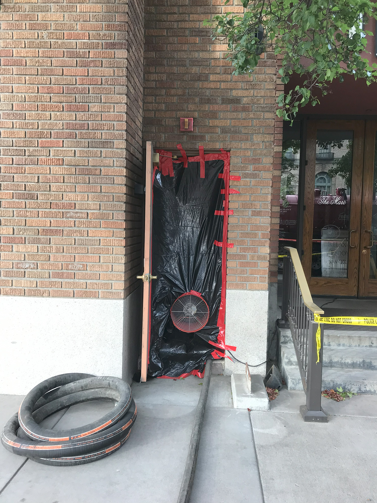 The outlet to 2nd Avenue of the ventilation system installed by Clean Harbors at the Marcus Whitman Hotel.