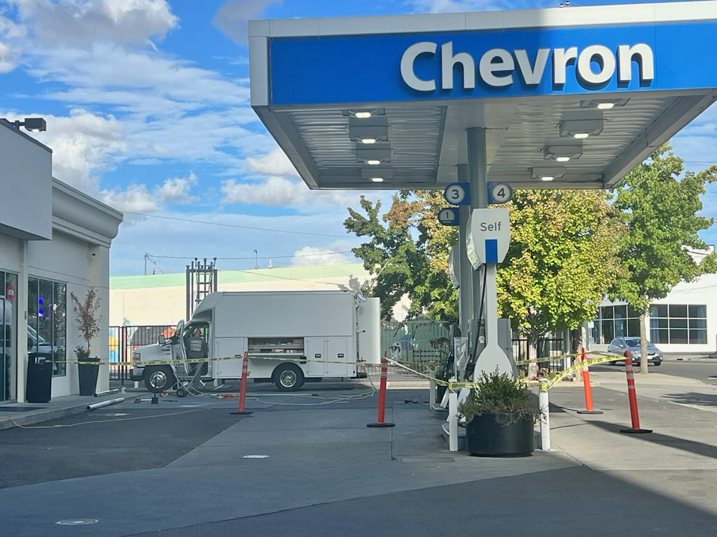 Tightness testing being conducted at the Chevron station at 7 E. Rose St. on Sept. 26, 2023