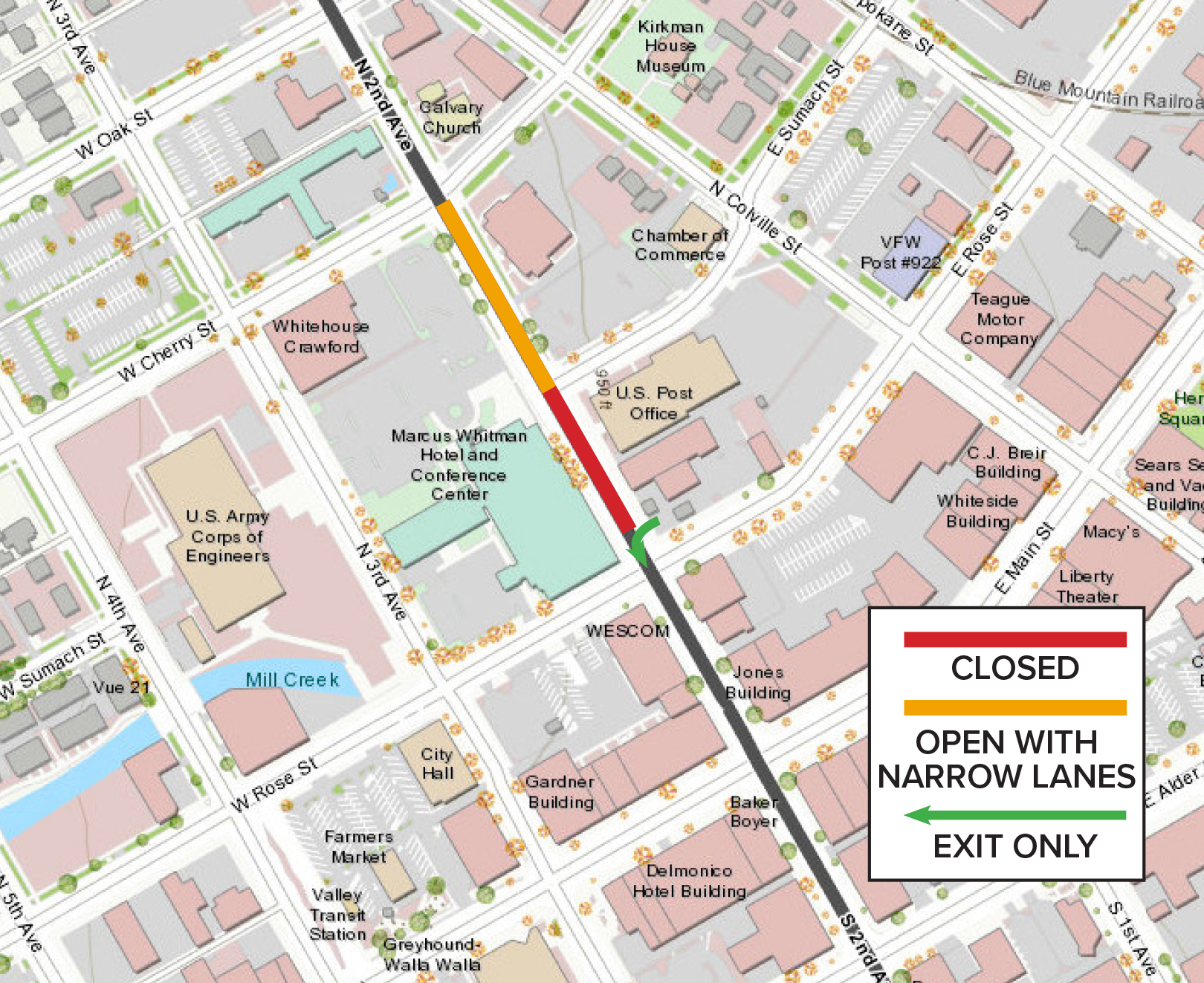 Map showing the closures on North 2nd Avenue as of Oct. 10, 2023