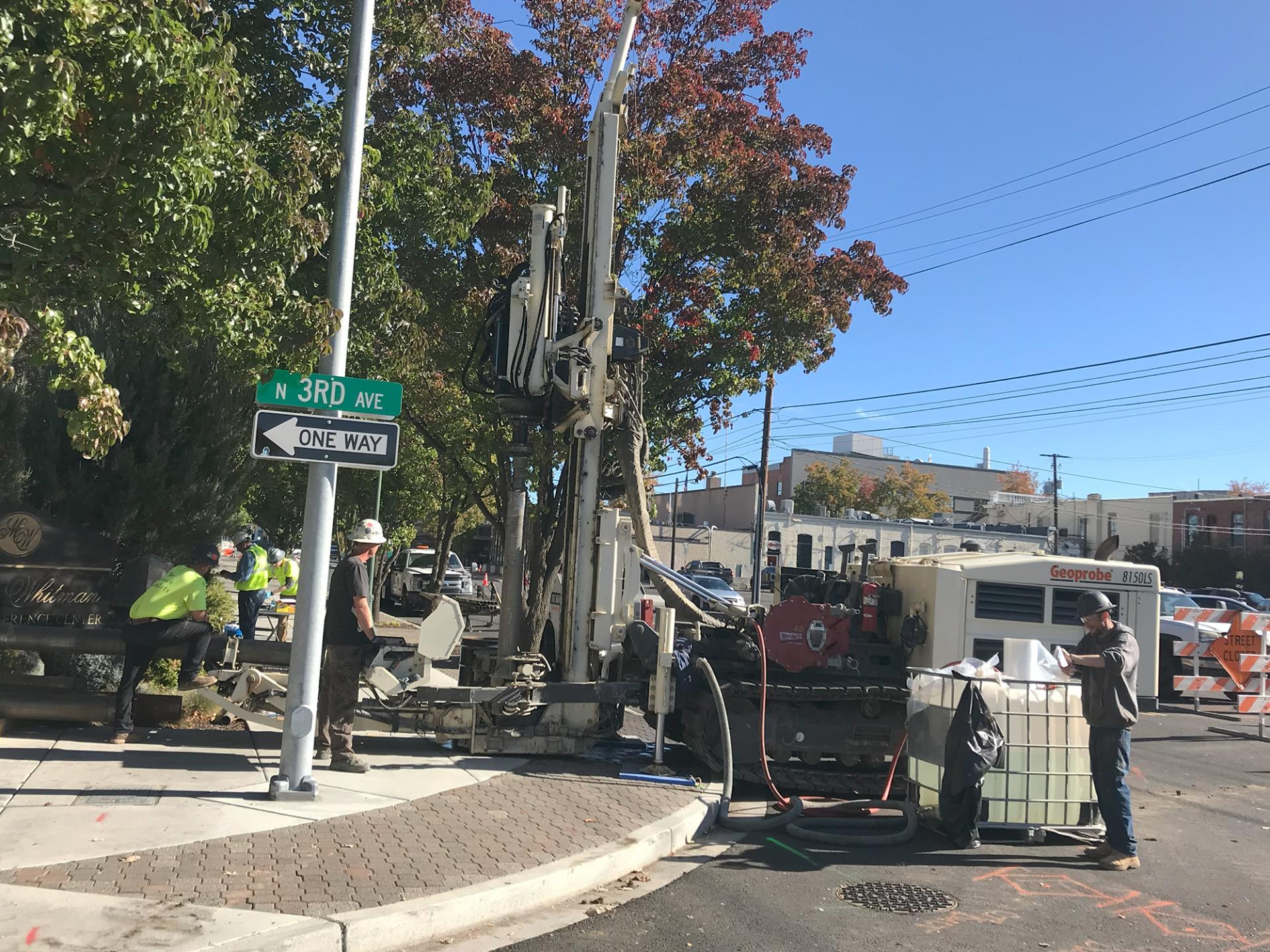 A crew drills a monitoring well near 3rd and Rose on Oct. 18. 2023. (City of Walla Walla photo)