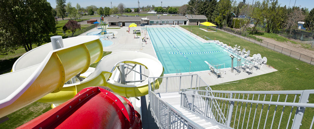 Veterans Memorial Pool - Top of the slides